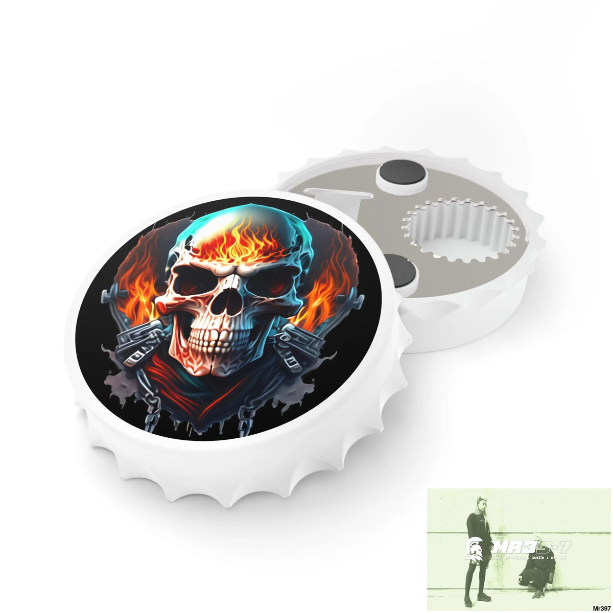Flaming biker Skull graphic Magnetic Bottle Opener One size / White Accessories