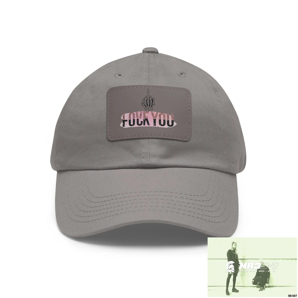 Fuck/Love You Dad Hat with Leather Patch (Rectangle) Grey / Grey patch / Rectangle / One size Hats
