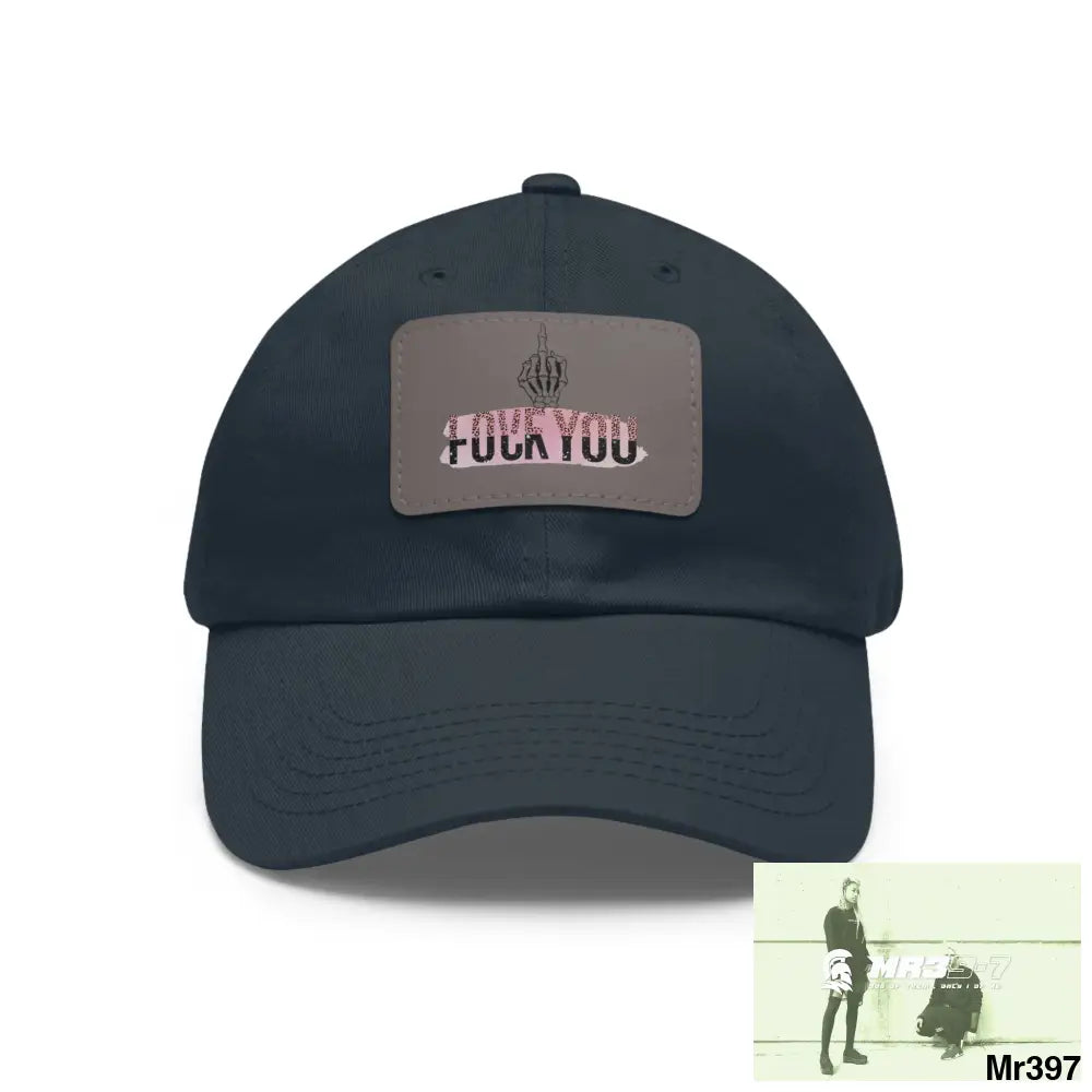 Fuck/Love You Dad Hat with Leather Patch (Rectangle) Navy / Grey patch / Rectangle / One size Hats