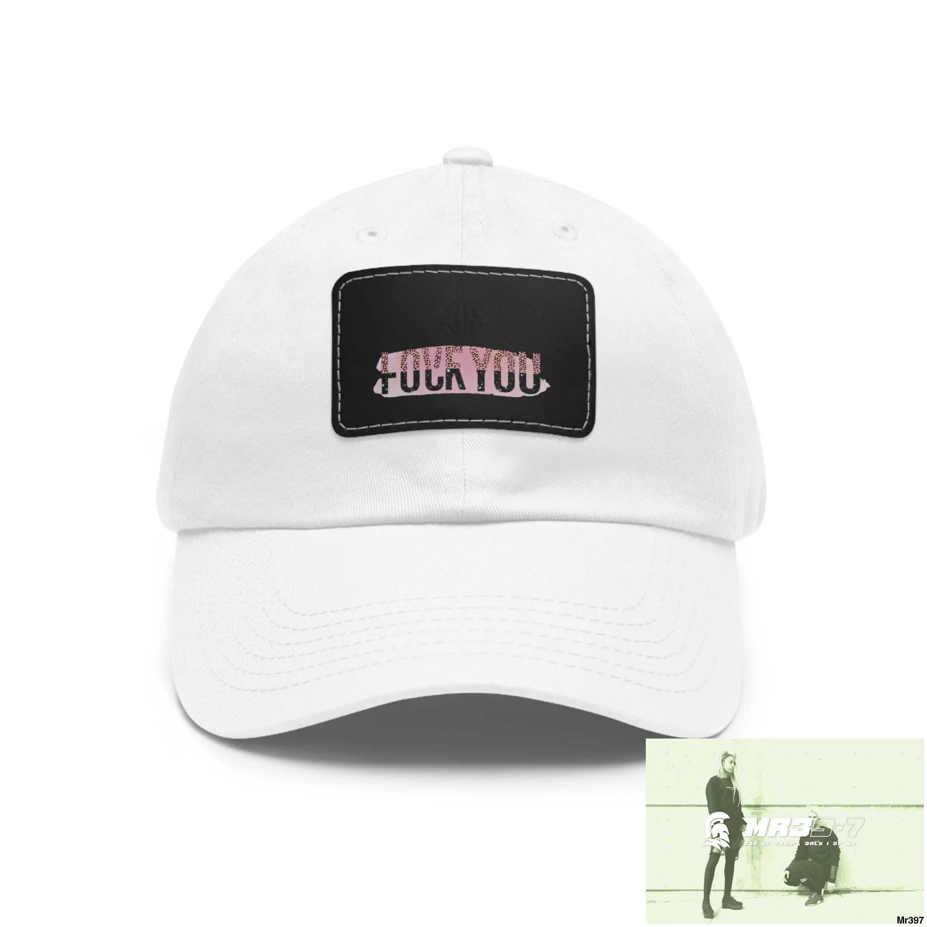 Fuck/Love You Dad Hat with Leather Patch (Rectangle) White / Black patch / Rectangle / One size Hats