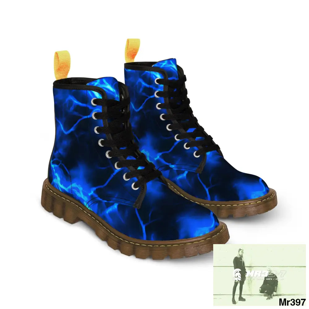 Full Blue Lightening Canvas Boots AOP Shoes