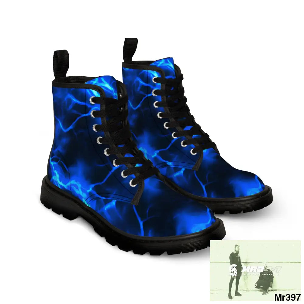 Full Blue Lightening Canvas Boots AOP Shoes