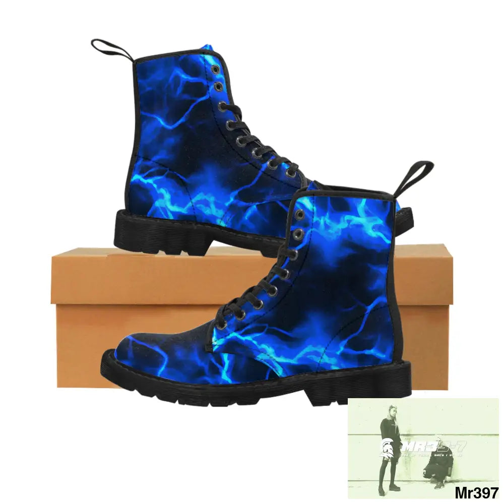 Full Blue Lightening Canvas Boots AOP Shoes