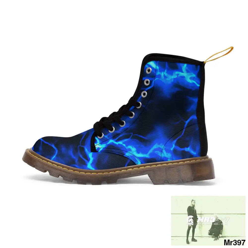 Full Blue Lightening Canvas Boots AOP Shoes