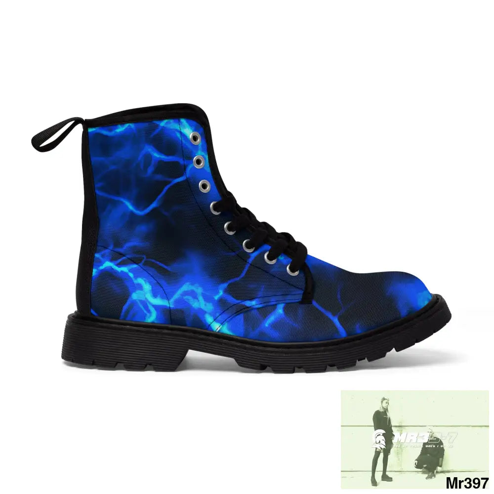 Full Blue Lightening Canvas Boots AOP US 7 / Black sole Shoes