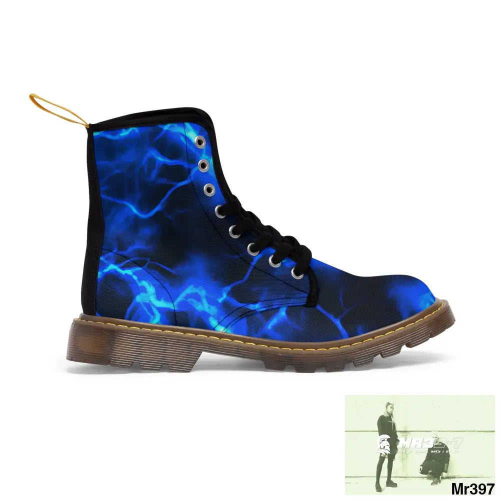 Full Blue Lightening Canvas Boots AOP US 7 / Brown sole Shoes