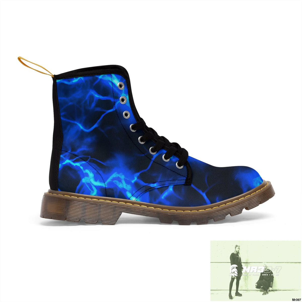 Full Blue Lightening Canvas Boots AOP US 7 / Brown sole Shoes