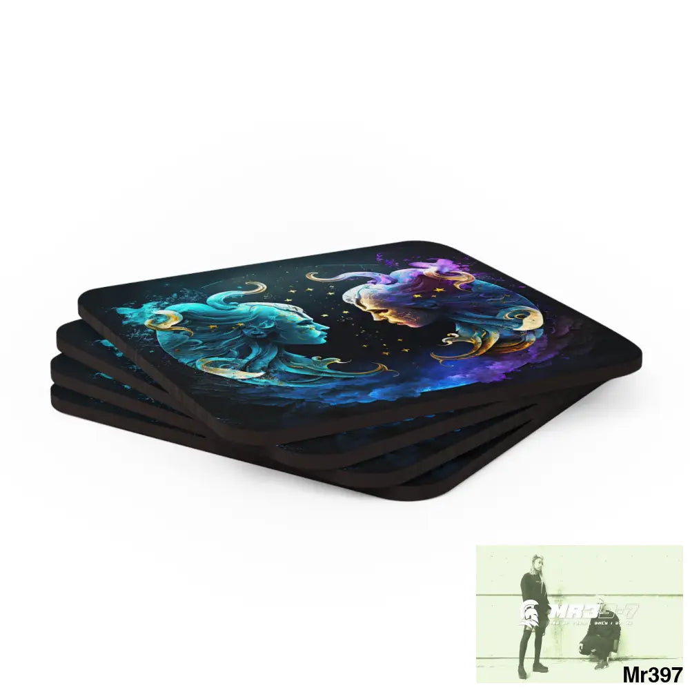 Gemini Zodiac Coaster Set Cork / 3.75’’ × 3.75’’ / Square Home Decor