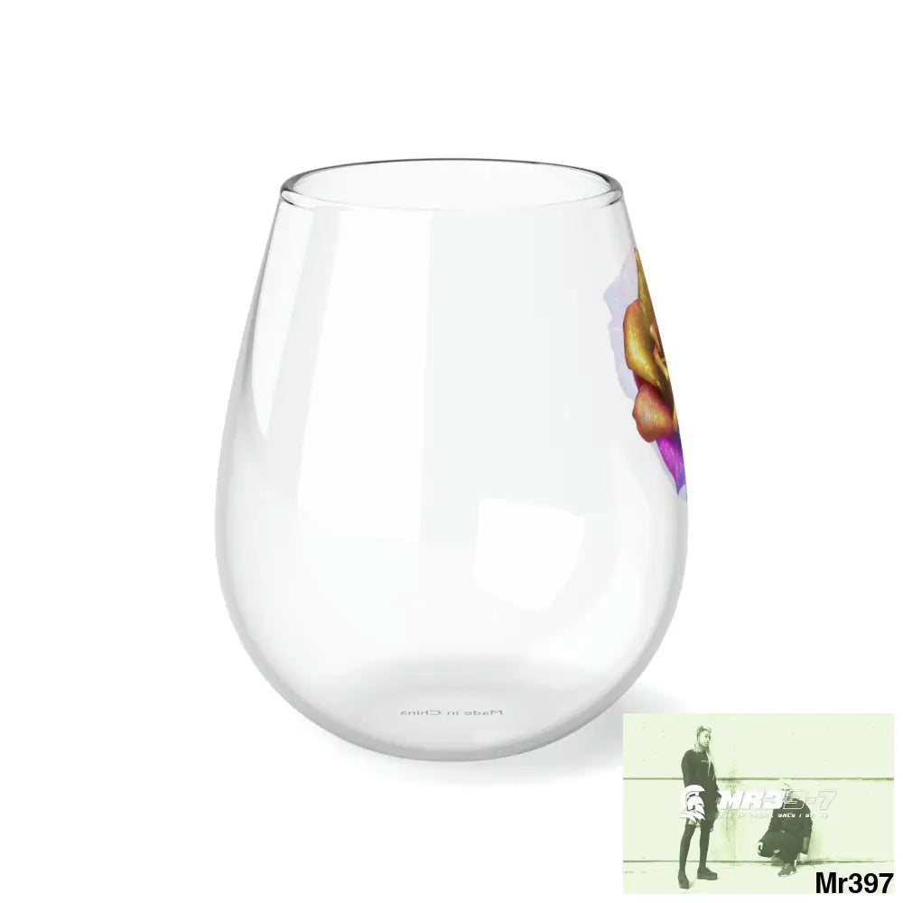 Gold Glittered Rainbow rose graphic Stemless Wine Glass 11.75oz 11.75oz Mug