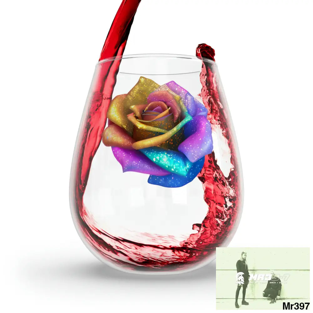 Gold Glittered Rainbow rose graphic Stemless Wine Glass 11.75oz 11.75oz Mug