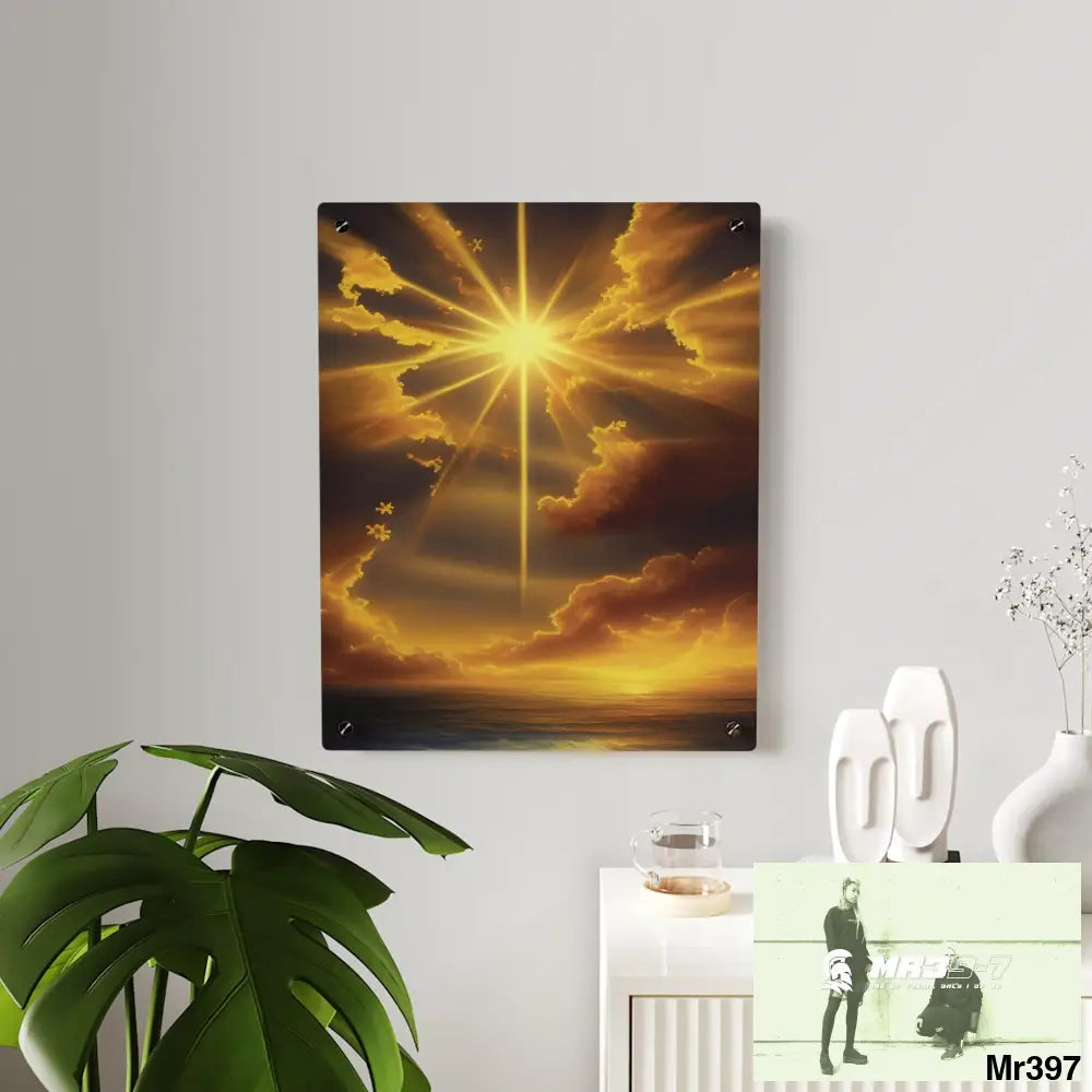 Golden Sunrise at the Old Rugged Cross Acrylic Wall Art Panels Home Decor
