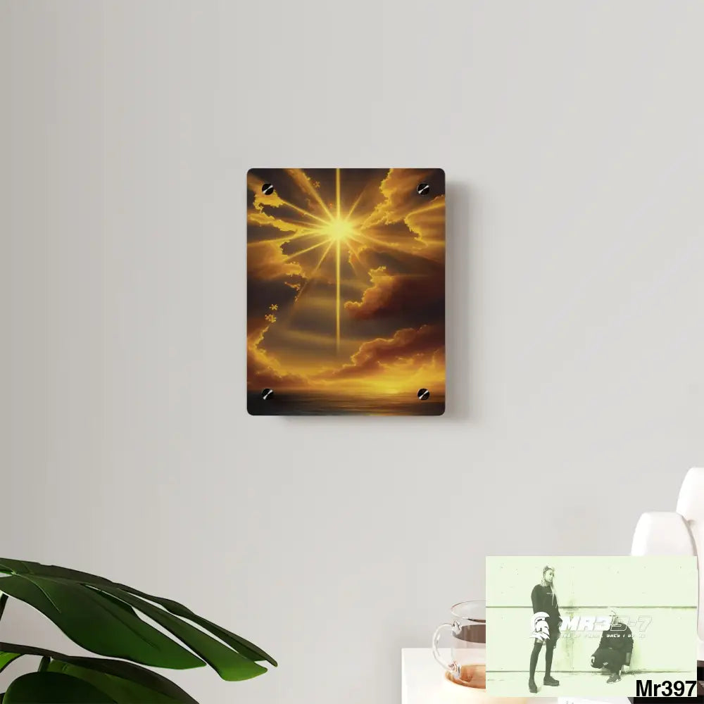 Golden Sunrise at the Old Rugged Cross Acrylic Wall Art Panels Home Decor