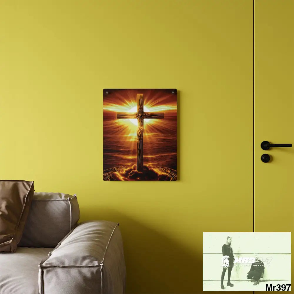 Golden Sunrise Old Rugged Cross Celestial Ambient Faith Hyper Realistic Acrylic Wall Art Panels Home Decor