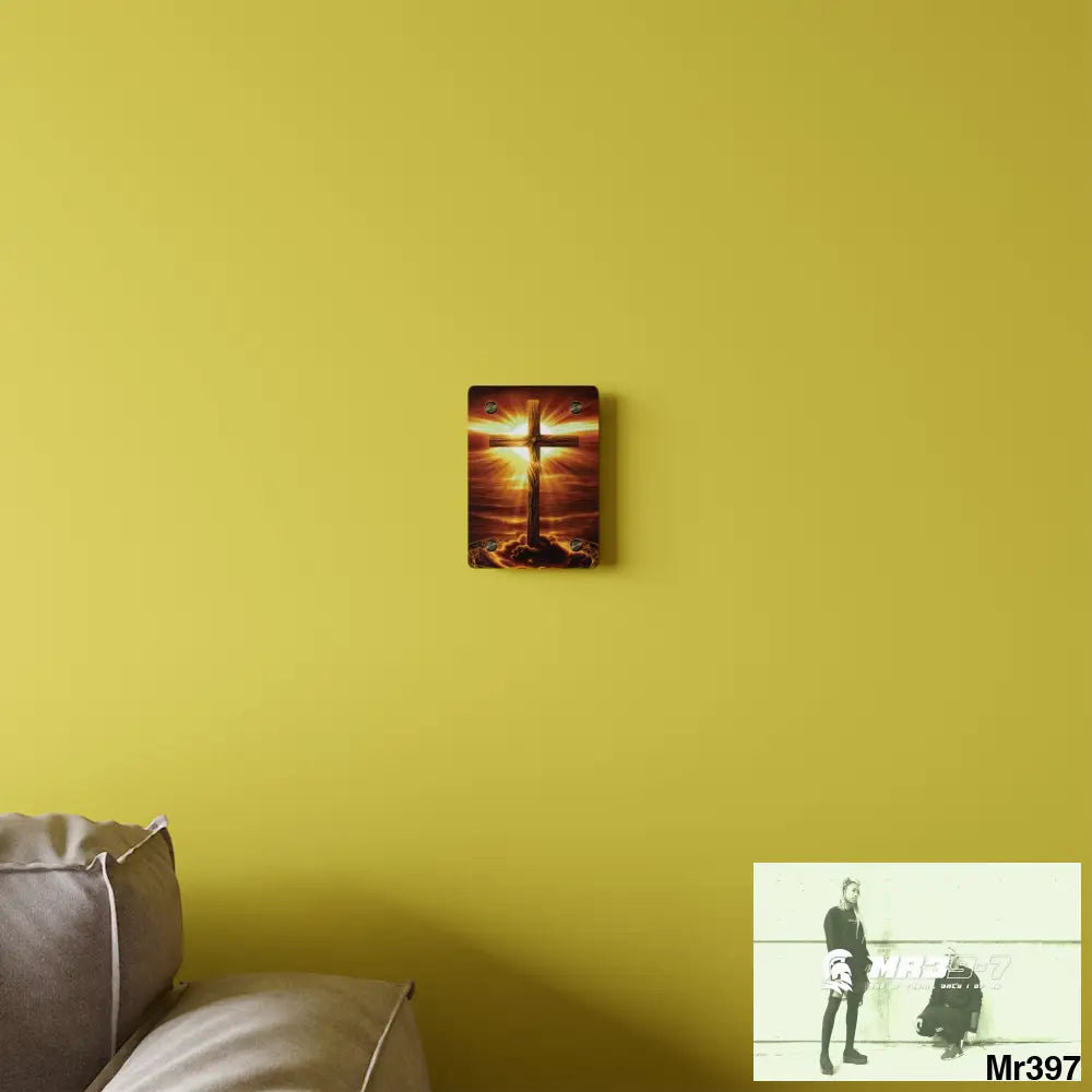 Golden Sunrise Old Rugged Cross Celestial Ambient Faith Hyper Realistic Acrylic Wall Art Panels Home Decor