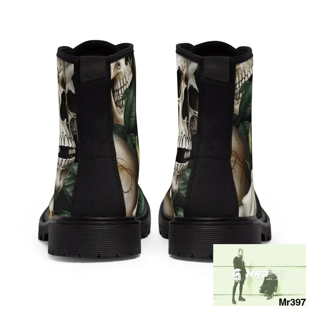 Gothic Deep Red Skulls and Roses Women’s Canvas Boots Shoes
