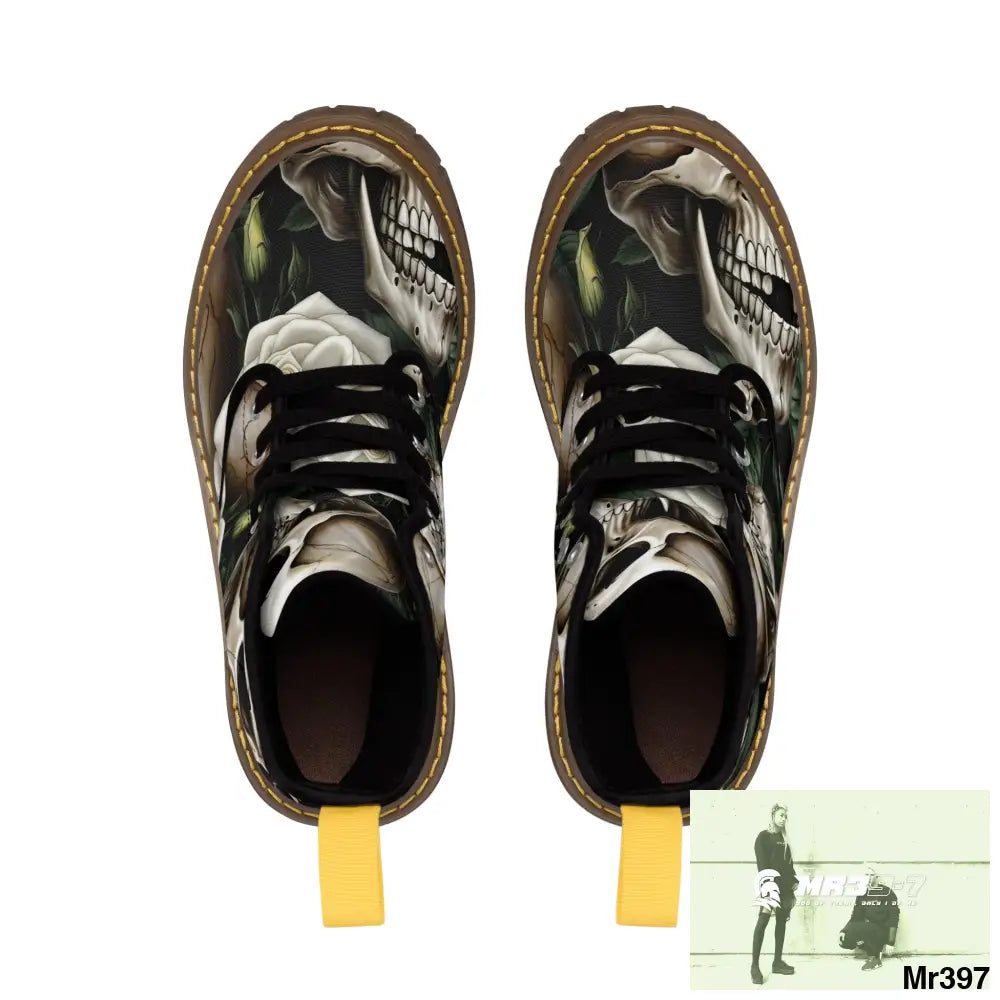 Gothic Deep Red Skulls and Roses Women’s Canvas Boots Shoes