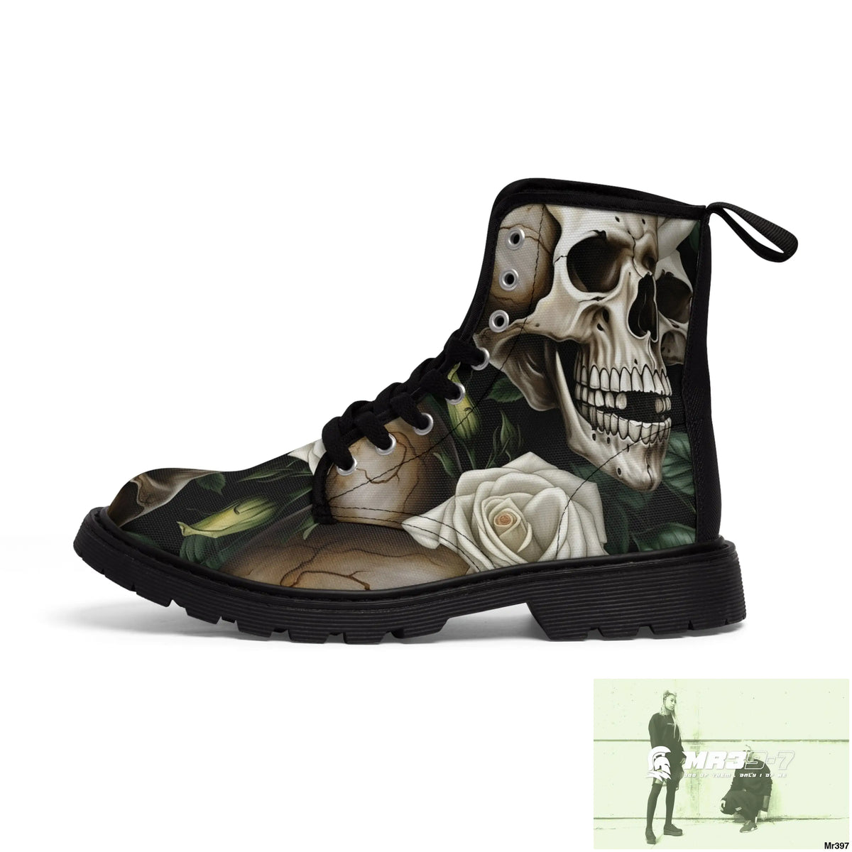 Gothic Deep Red Skulls and Roses Women’s Canvas Boots Shoes