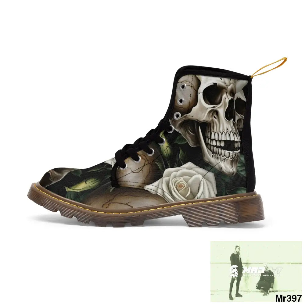 Gothic Deep Red Skulls and Roses Women’s Canvas Boots Shoes