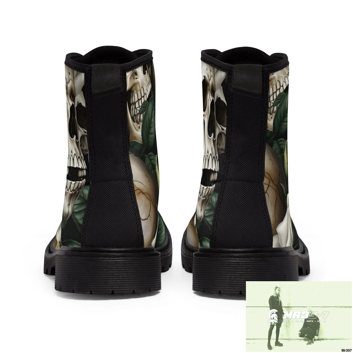 Gothic Deep Red Skulls and Roses Women’s Canvas Boots Shoes