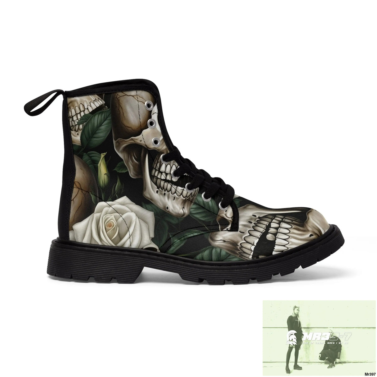 Gothic Deep Red Skulls and Roses Women’s Canvas Boots Shoes