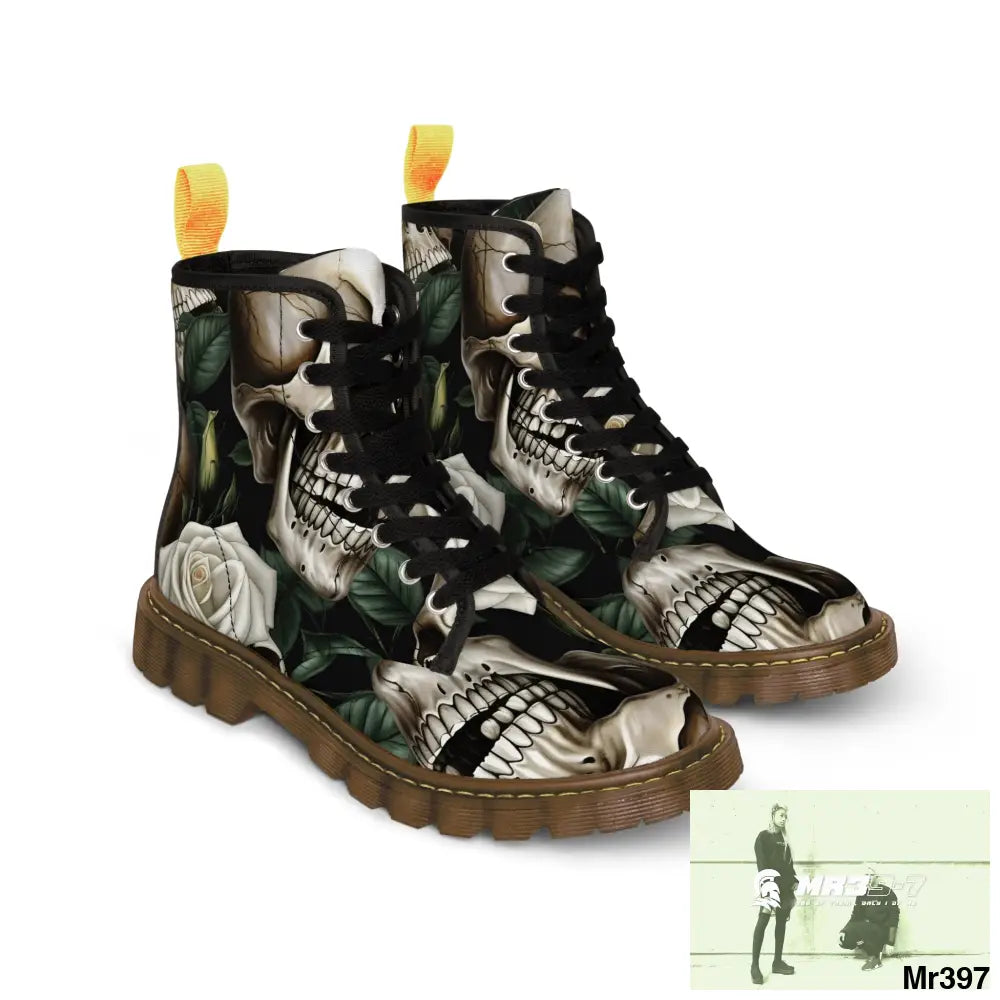 Gothic Deep Red Skulls and Roses Women’s Canvas Boots Shoes