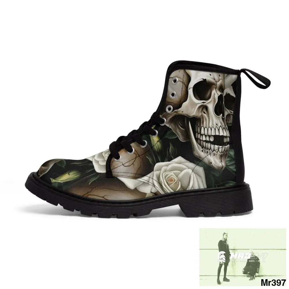 Gothic Deep Red Skulls and Roses Women’s Canvas Boots Shoes