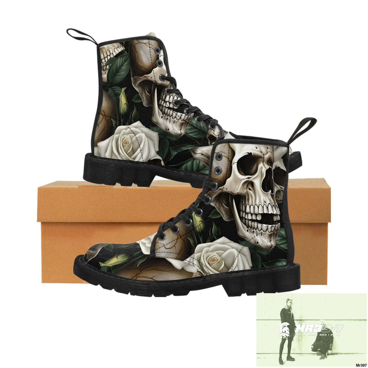 Gothic Deep Red Skulls and Roses Women’s Canvas Boots Shoes