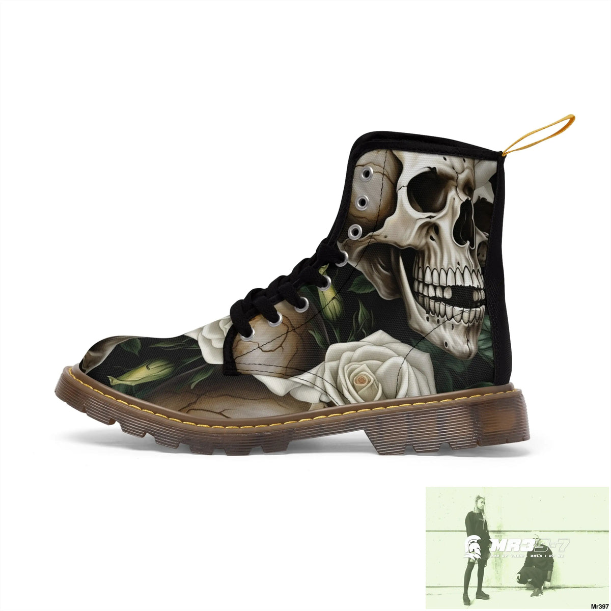 Gothic Deep Red Skulls and Roses Women’s Canvas Boots Shoes