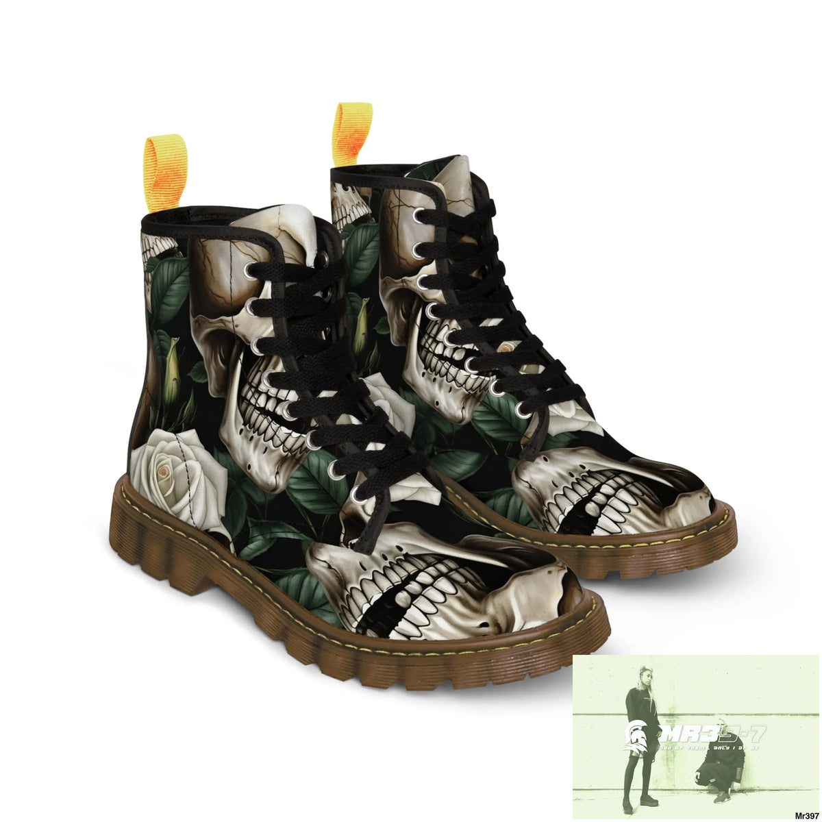 Gothic Deep Red Skulls and Roses Women’s Canvas Boots Shoes