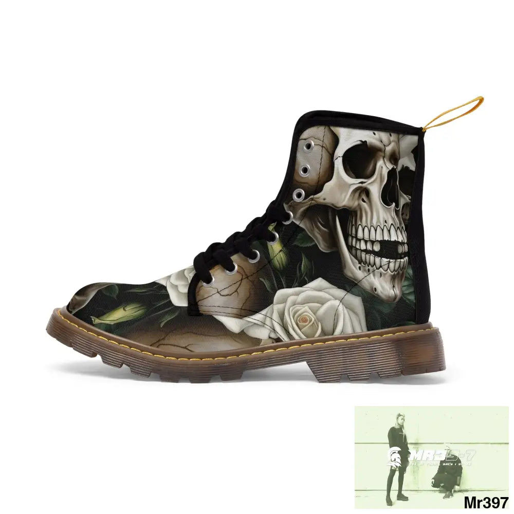 Gothic Deep Red Skulls and Roses Women’s Canvas Boots Shoes