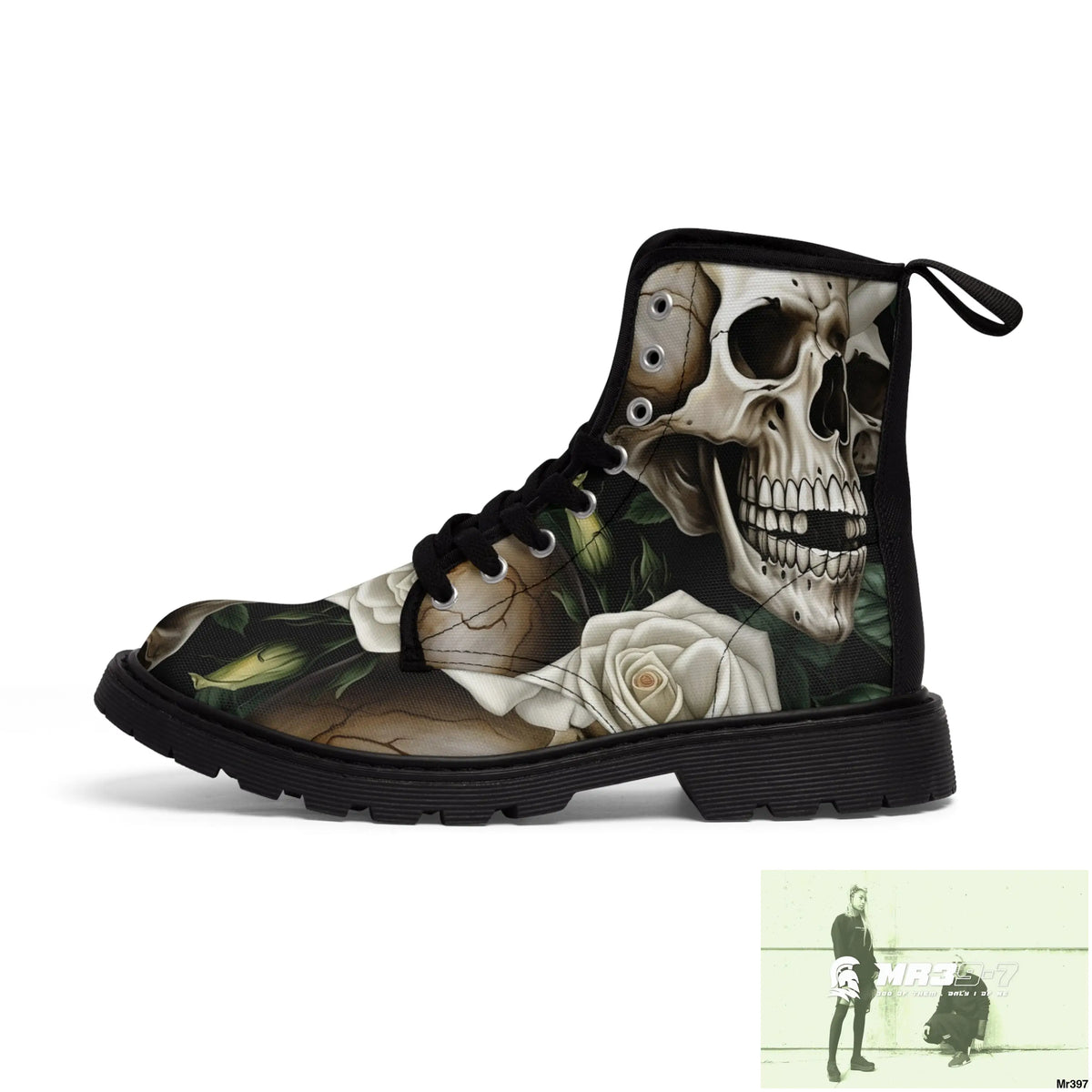Gothic Deep Red Skulls and Roses Women’s Canvas Boots Shoes