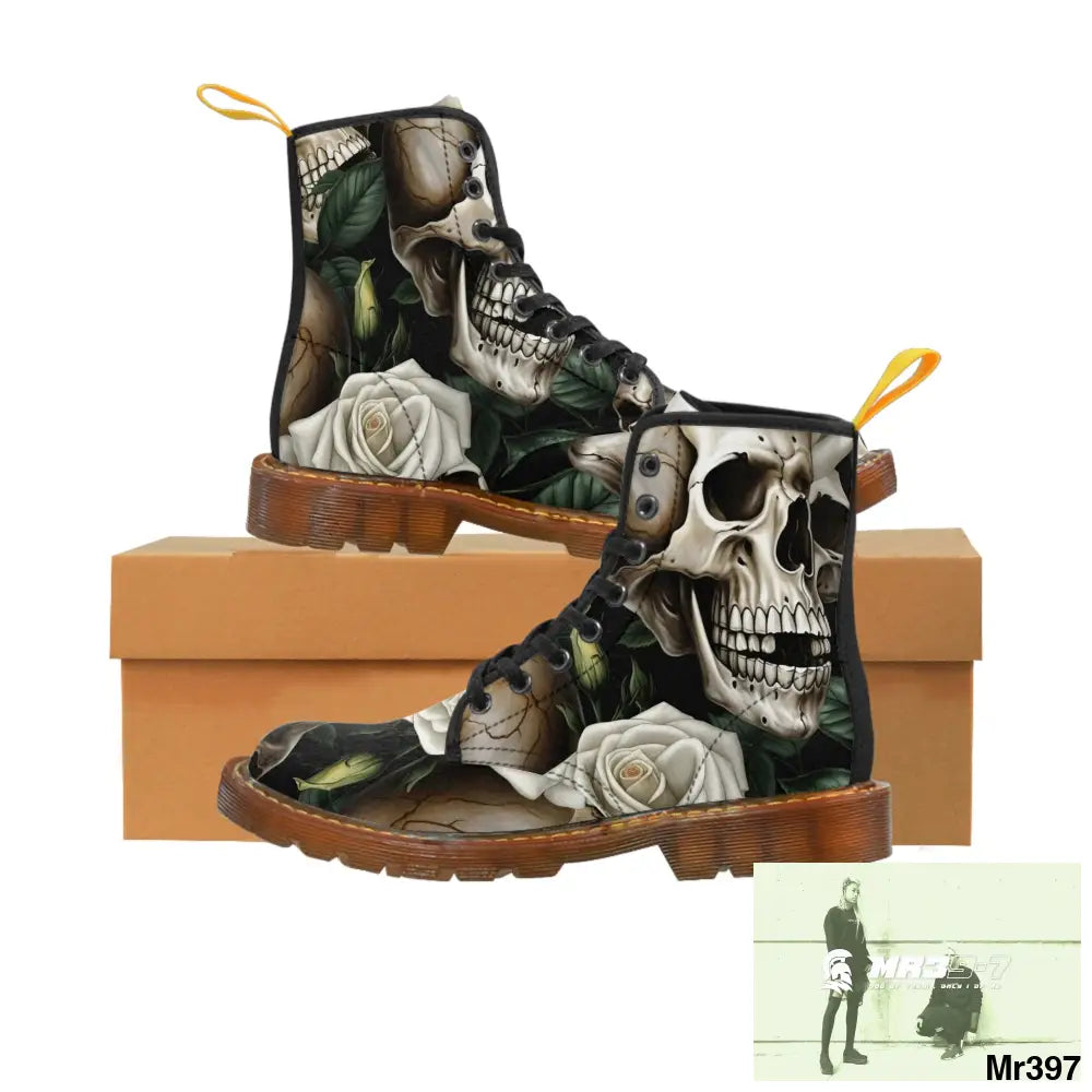 Gothic Deep Red Skulls and Roses Women’s Canvas Boots Shoes