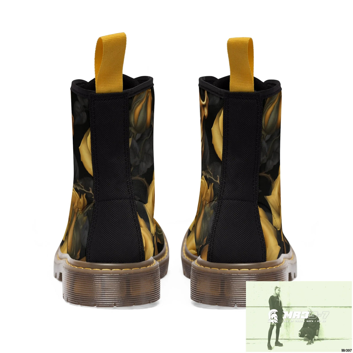 Gothic Gold no 2 Skulls and Roses Women’s Canvas Boots Shoes