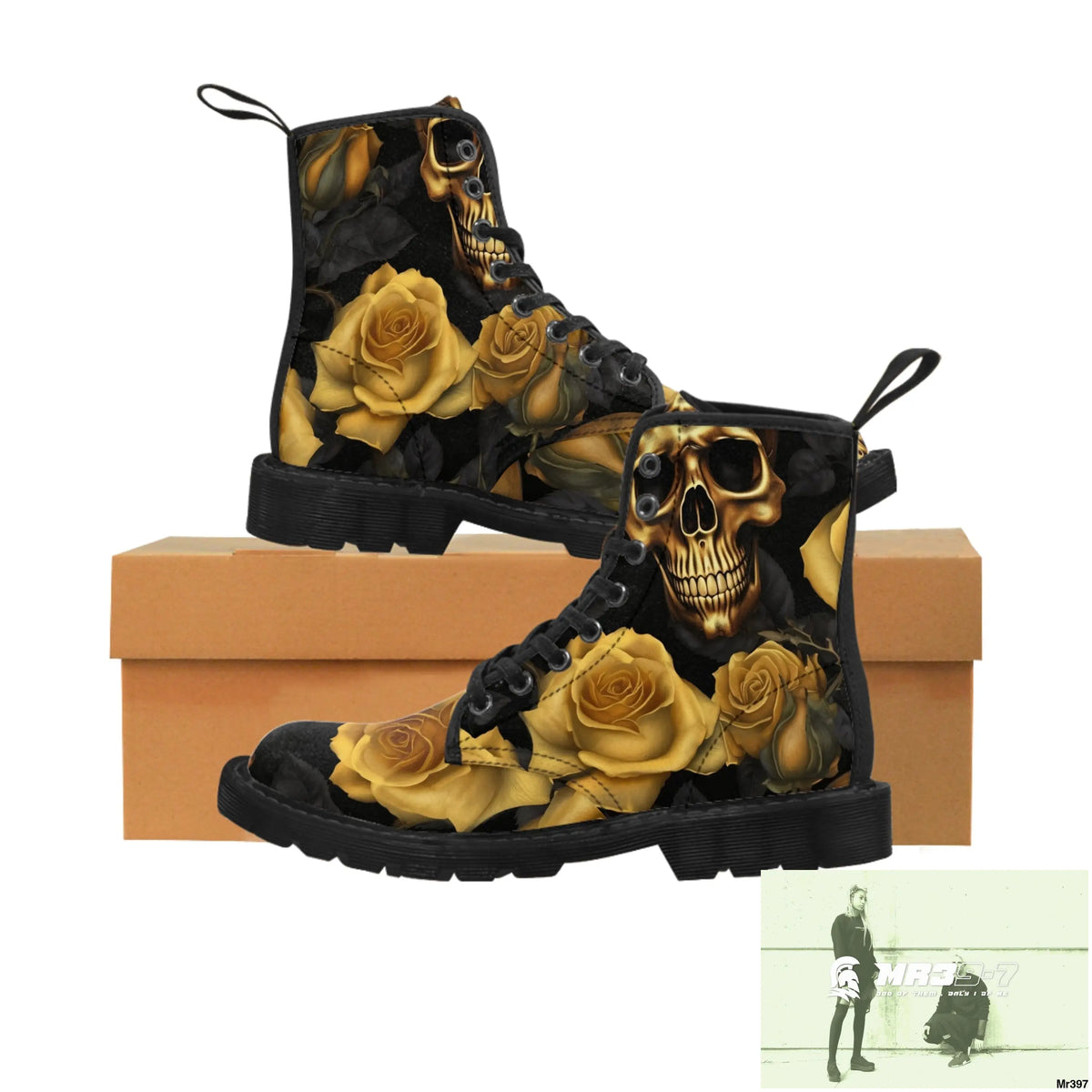 Gothic Gold no 2 Skulls and Roses Women’s Canvas Boots US 6.5 / Black sole Shoes