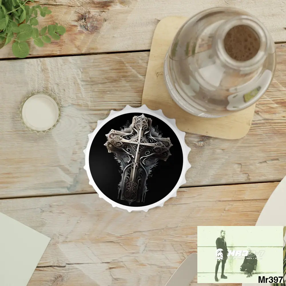 Gothic Metalic Silver Cross Magnetic Bottle Opener One size / White Accessories