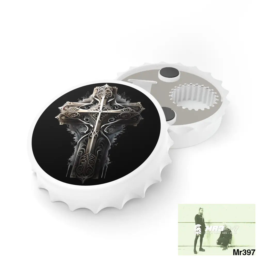 Gothic Metalic Silver Cross Magnetic Bottle Opener One size / White Accessories