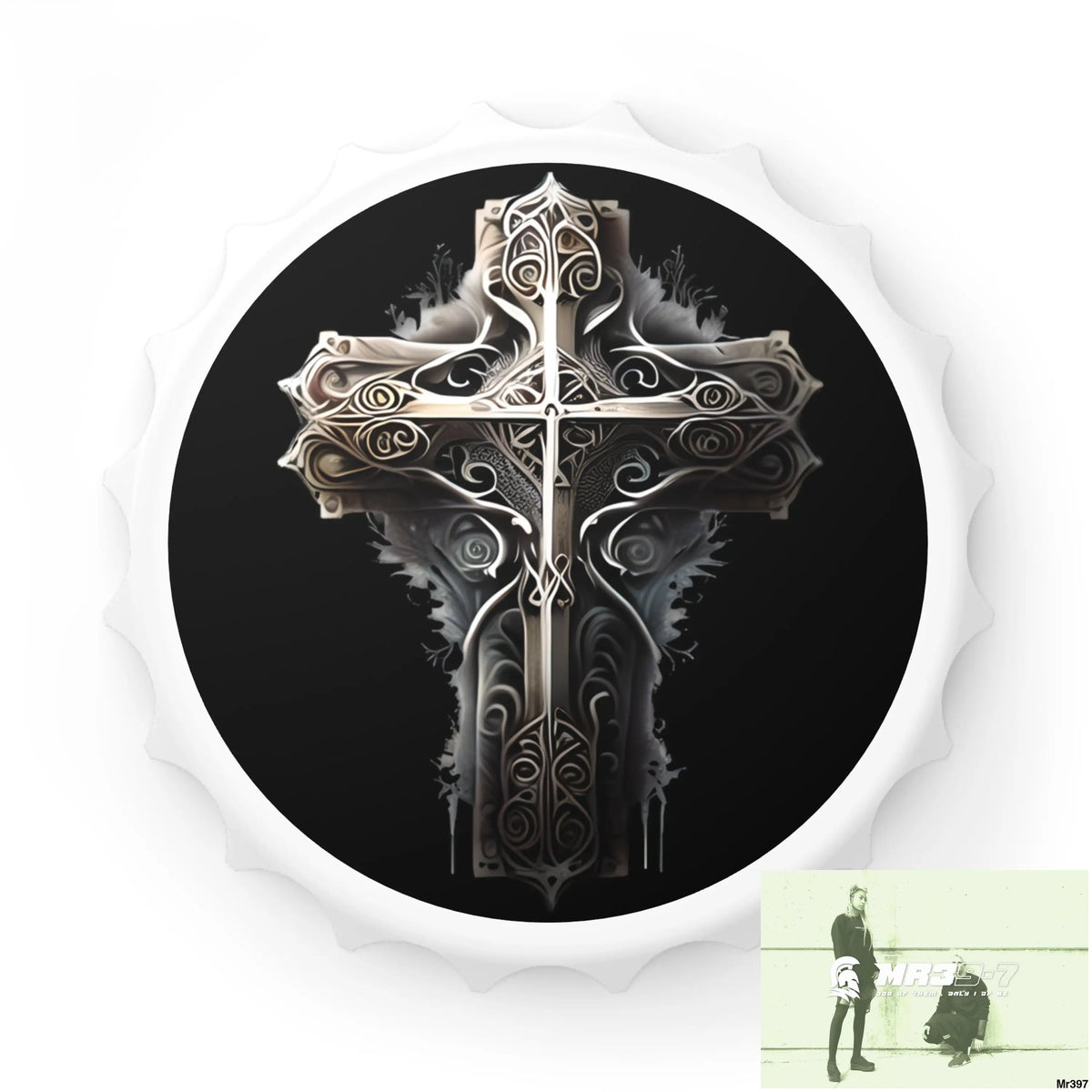 Gothic Metalic Silver Cross Magnetic Bottle Opener One size / White Accessories