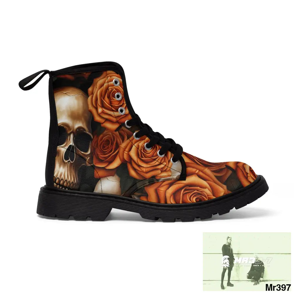 Gothic Orange no 2 Skulls and Roses Women’s Canvas Boots Shoes