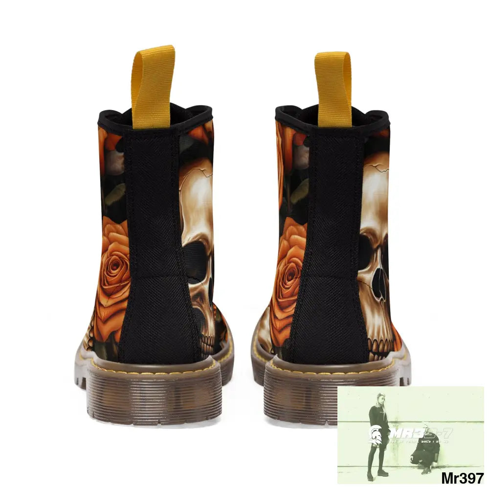 Gothic Orange no 2 Skulls and Roses Women’s Canvas Boots Shoes