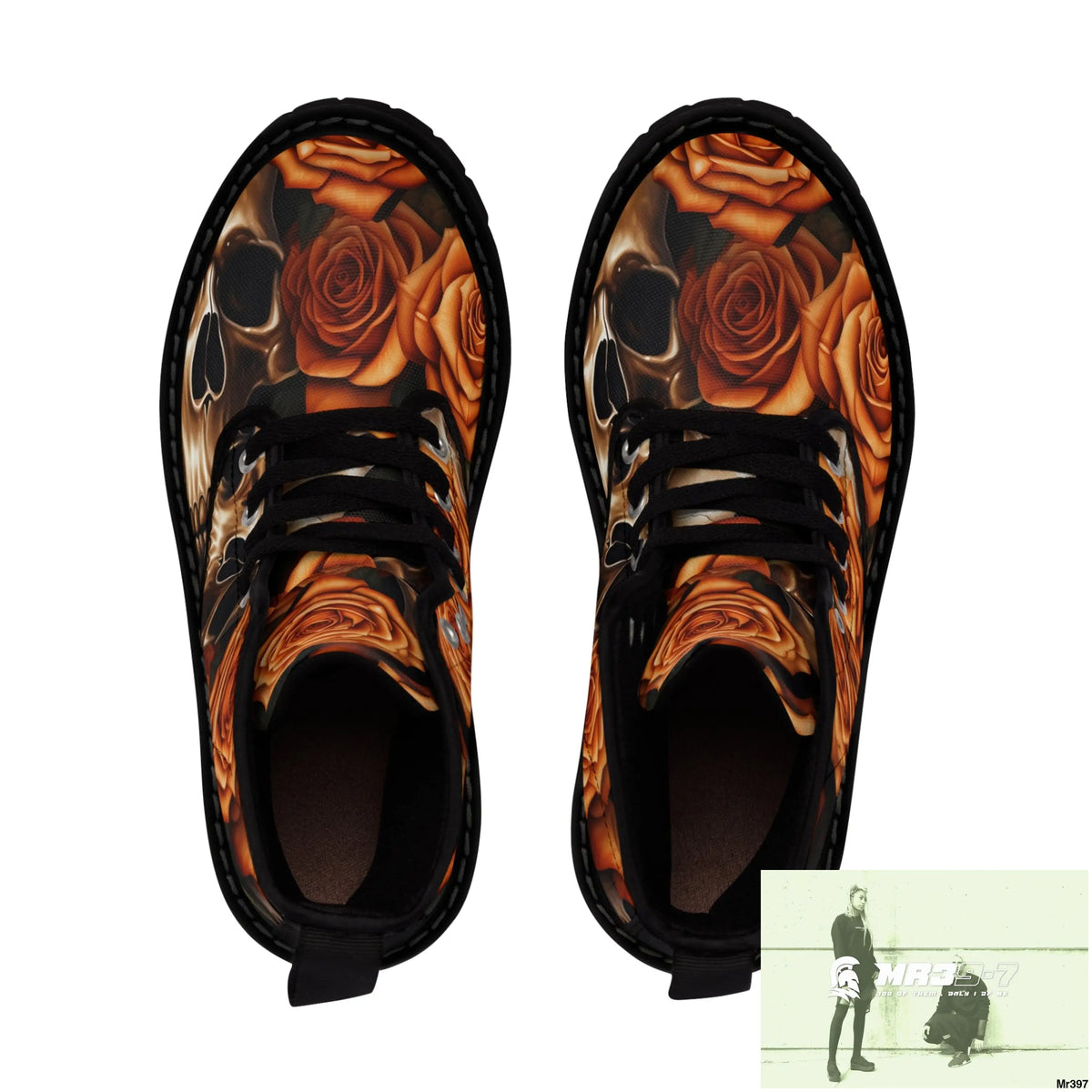 Gothic Orange no 2 Skulls and Roses Women’s Canvas Boots Shoes