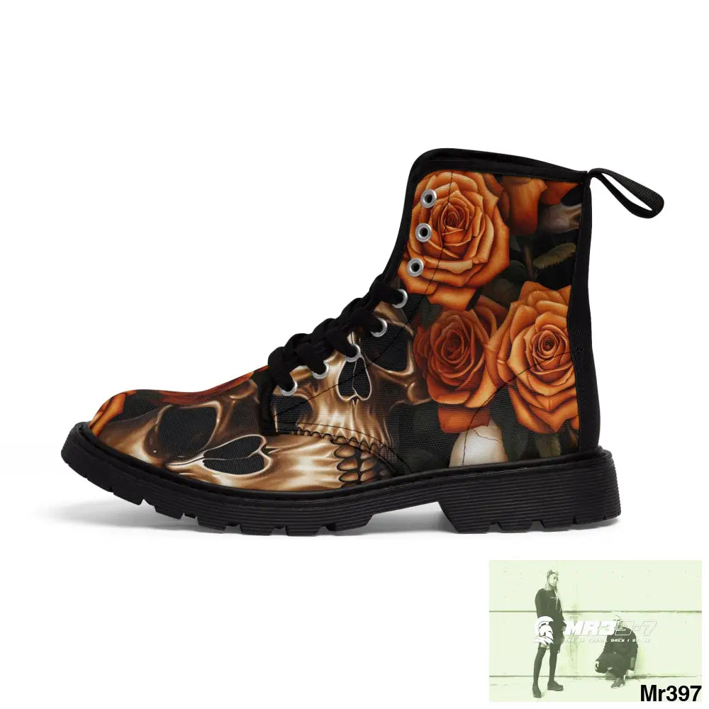 Gothic Orange no 2 Skulls and Roses Women’s Canvas Boots Shoes