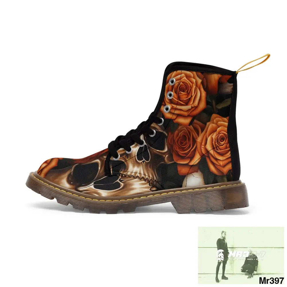 Gothic Orange no 2 Skulls and Roses Women’s Canvas Boots Shoes
