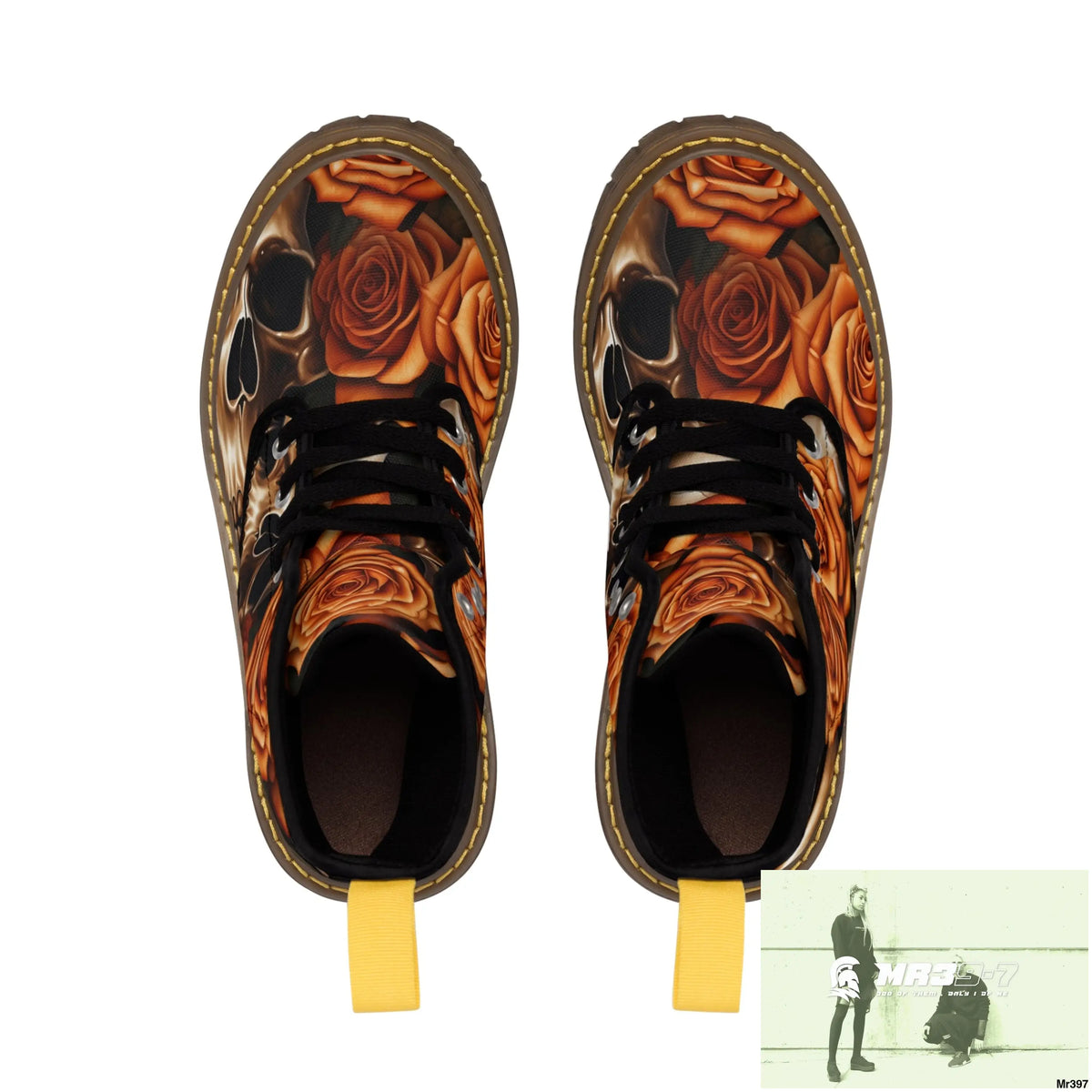 Gothic Orange no 2 Skulls and Roses Women’s Canvas Boots Shoes