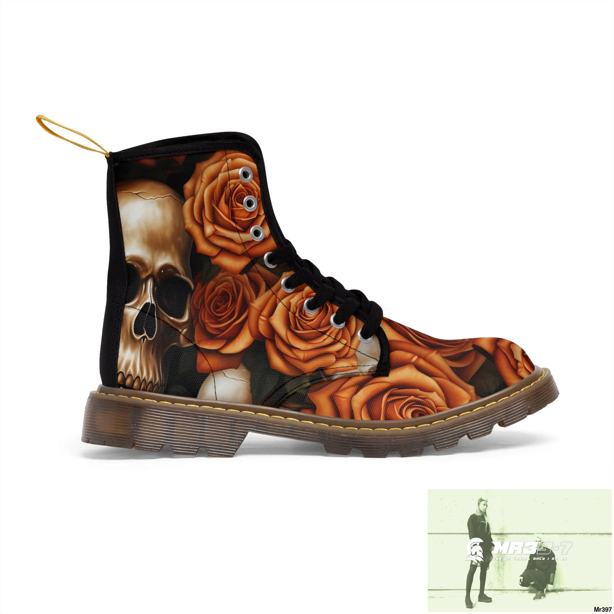 Gothic Orange no 2 Skulls and Roses Women’s Canvas Boots Shoes