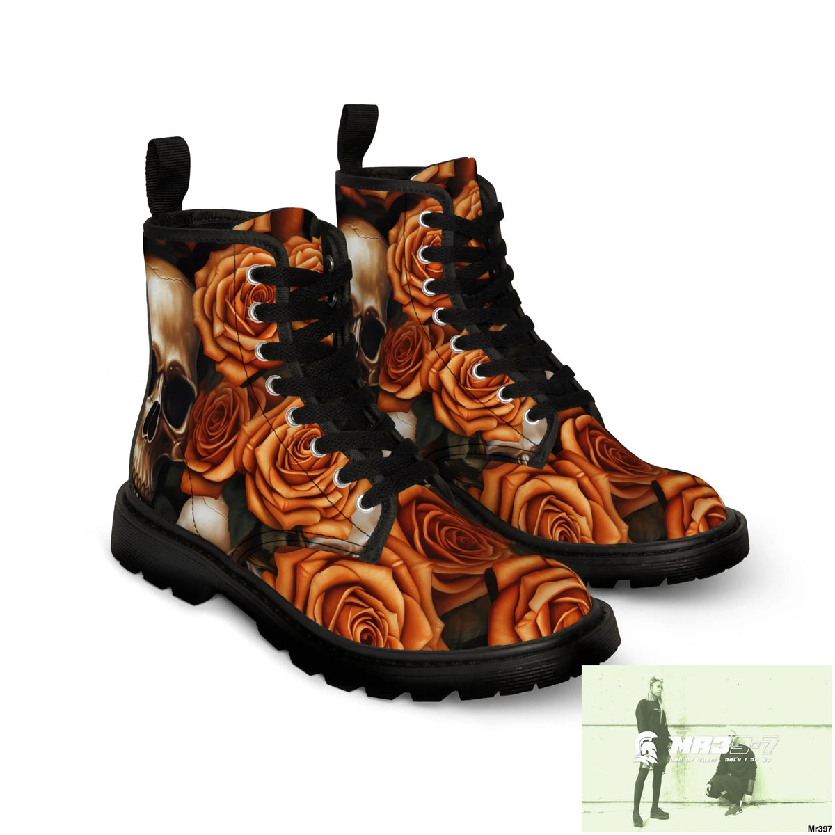 Gothic Orange no 2 Skulls and Roses Women’s Canvas Boots Shoes