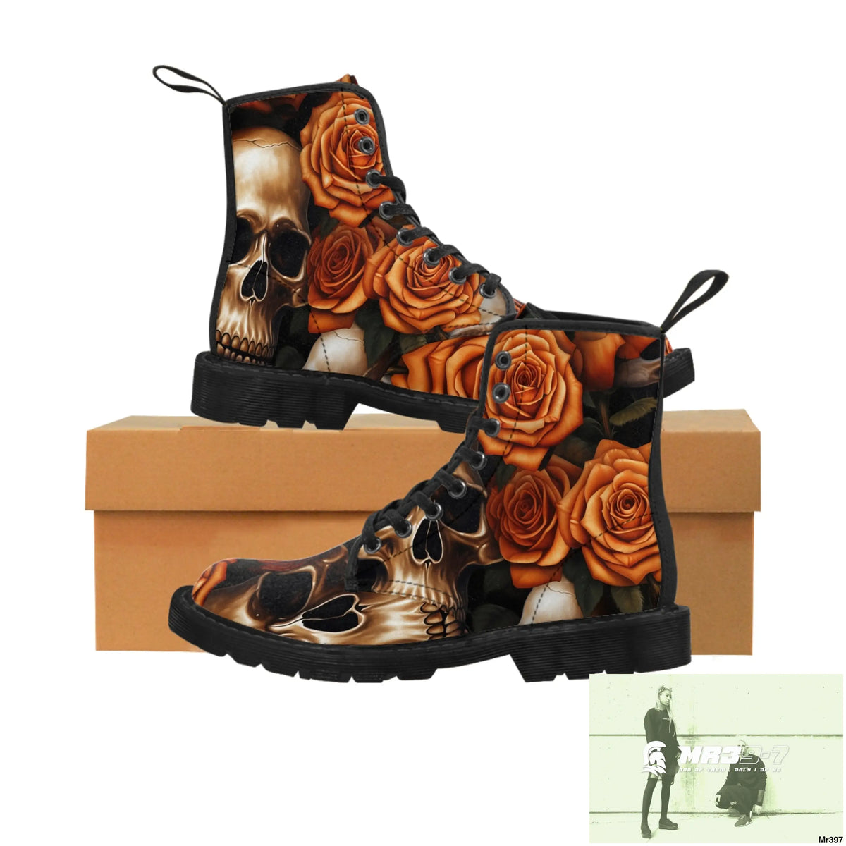 Gothic Orange no 2 Skulls and Roses Women’s Canvas Boots Shoes