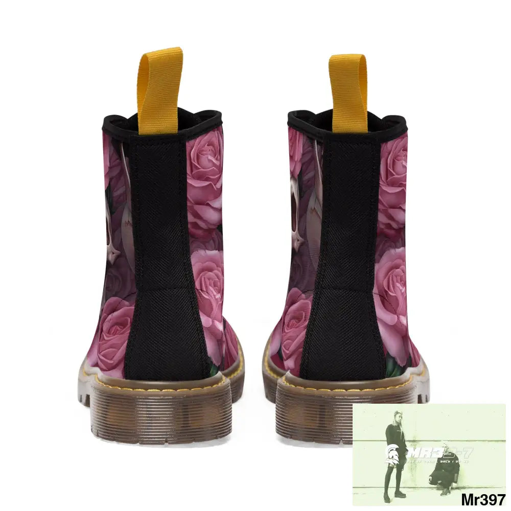 Gothic Skull and Pink Roses Canvas Boots AOP Shoes