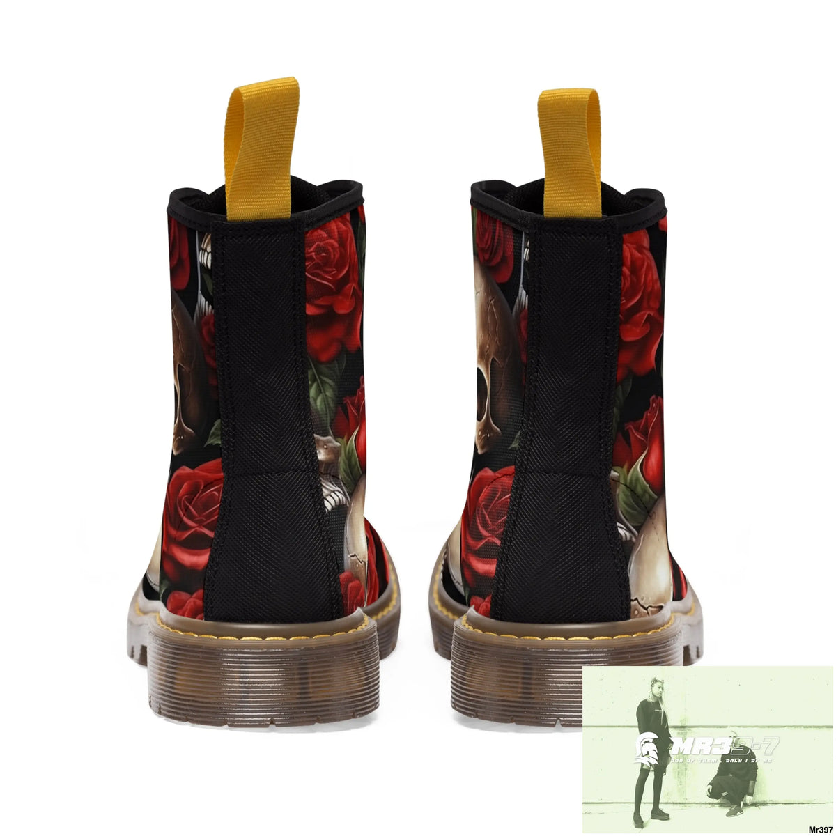 Gothic Skull and Red Roses Canvas Boots AOP Shoes