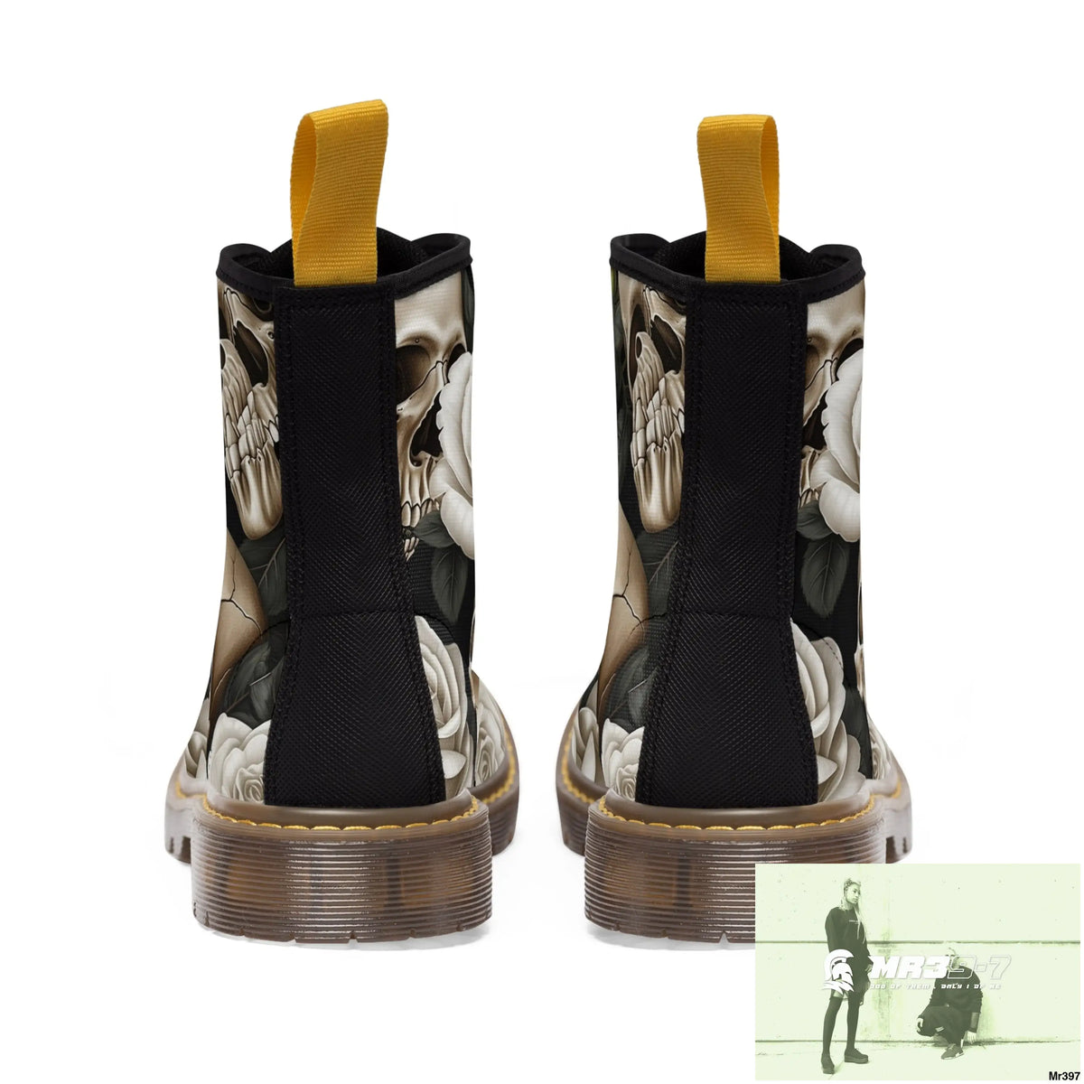 Gothic Skull and White Roses Canvas Boots AOP Shoes