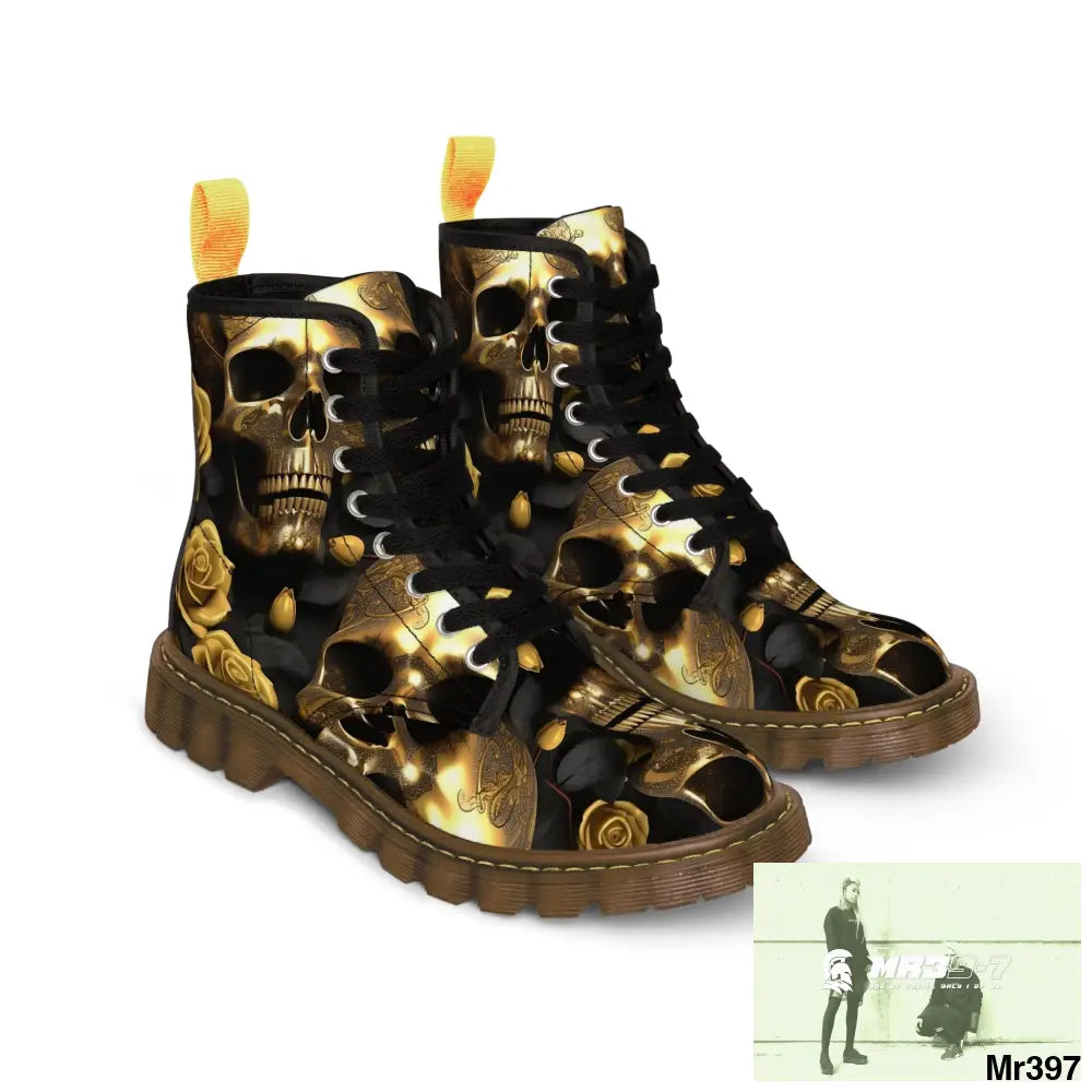 Gothic Skull and White Roses Canvas Boots AOP Shoes